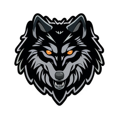 Sleek wolf head logo with glowing orange eyes and bold black details.