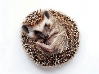 Sweet Dreams, Little Hedgehog: A heartwarming close-up of an adorable hedgehog curled into a ball, fast asleep.  The image evokes feelings of peace and tranquility. 