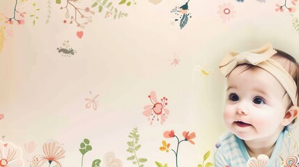 Delightful baby photo album capturing joyful moments of infants and children in enchanting floral designs. Generative AI