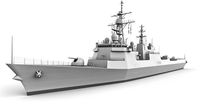 Modern Navy Destroyer: A powerful and sleek warship, ready for action. This detailed 3D rendering showcases the ship's impressive size and weaponry. Perfect for military, defense.