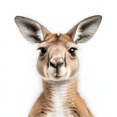 Obraz premium Curious Kangaroo Close-Up: A captivating portrait of a red kangaroo with inquisitive eyes, showcasing its unique features and engaging personality.