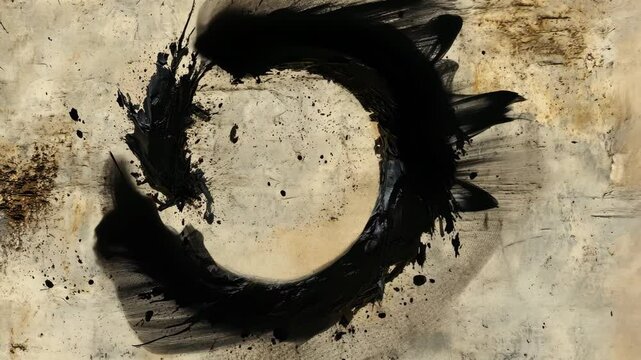 Black ink circle on textured background represents simplicity and depth in minimalist art form