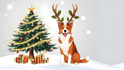 Naklejka premium christmas deer with a gift