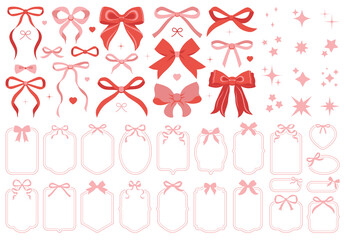 Set of various bows, gift ribbons. Bowknots hand drawn, flat style. Fashionable vector illustration. Hair accessories. Bow knots for gift wrapping. Gift bows, magic bow illustration.Celebration, party