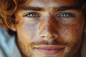 Obraz premium Warm and Friendly Close up Portrait of Handsome Ginger Man with Piercing Eyes