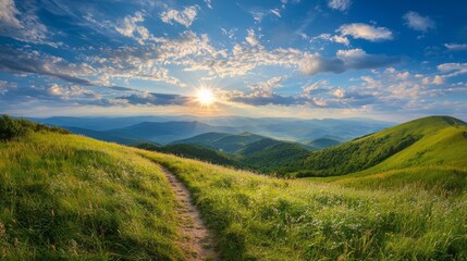 Naklejka premium The sun blazes high above, signaling clear, sunny weather.