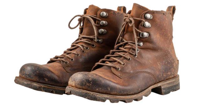 A Pair of Old Fashioned Leather Hiking Boots Perfect for Adventure and Outdoor Activities.
