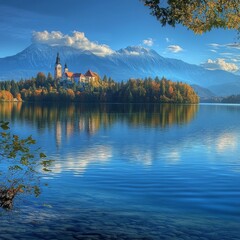 Naklejka premium Alpine Lake Bled, Slovenia (HDR)