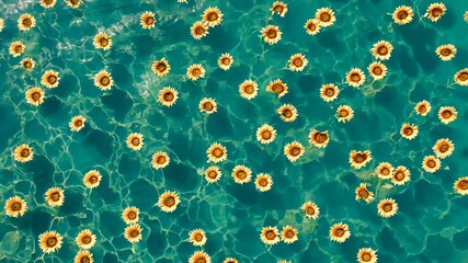 Sunflowers floating on a tranquil turquoise sea create a stunning natural display on a sunny day - Powered by Adobe