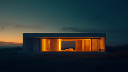 夜間照明が際立つコンクリート打ちっぱなしのミニマル住宅