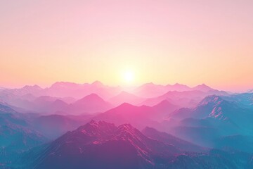 Fototapeta premium At sunrise, the mountains reveal a beautiful landscape, where foggy hills and forests create a picturesque scene, enhanced by a retro cross-processed effect.