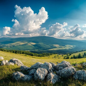 Hillside rocks adorn Runa's panorama.