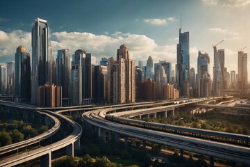 Fototapeta premium City View from a Moving Train with a Focus on Modern Design and Automotive Engineering