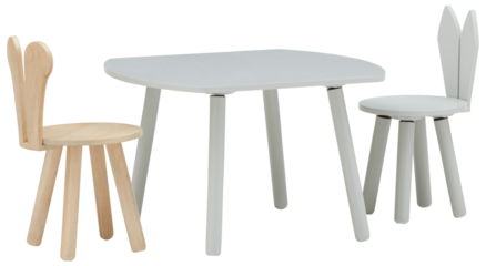 White wooden table and wooden chairs cut out isolated transparent background