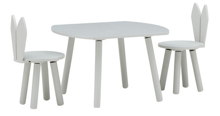 White wooden study table and chairs cut out isolated transparent background