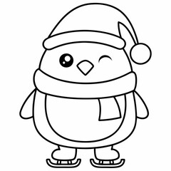 Cute Penguin Coloring Page Holiday Design.