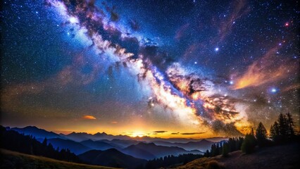 Fototapeta premium Milky Way Galaxy Night Sky Photography, Starry Sky Background, Celestial Landscape, Cosmic Beauty, Astrophotography Image