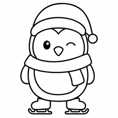 Cute Penguin Coloring Page Holiday Design.