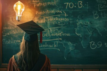 Creative learning concept for student success with world lightbulb.