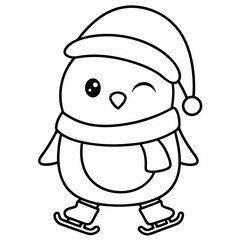 Cute Penguin Coloring Page Holiday Design.