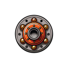 Close-up shot of a robust wheel hub assembly, showcasing lug nuts, and detailed metal components.  High-resolution image.