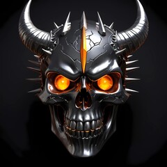 Evil Metallic Skull with Fiery Eyes