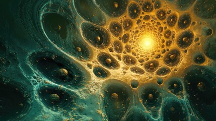 Abstract portrayal of virus replication shown as an artistic fractal, viruses, molecular replication concept 