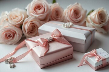Stylish Soft Pink Romantic Wedding Gift on a White Background