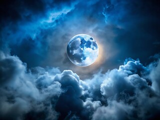 Fototapeta premium Minimalist Moon Cloudscape: Night Sky Photography, Celestial Art, Lunar Landscape, Dark Sky, Moonlit Clouds, Dreamy Night