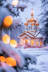 Fototapeta premium Orthodox church covered in snow