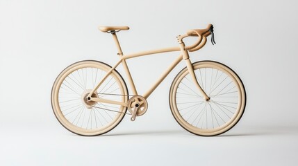A minimalist wooden bicycle showcasing sleek design and eco-friendly materials against a plain background.