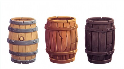 Rustic Wooden Barrel Vector Isolated on White Background for Graphic Design