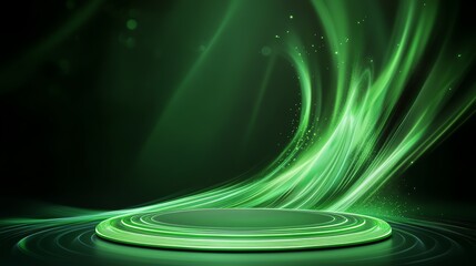 Abstract green swirl background with light.