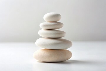 Minimalist Zen Stone Cairns: Harmony & Balance Photography - White Background Pebble Art