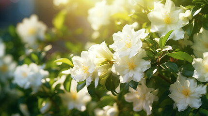 Bright White flowers Blooms in Sunlit Garden