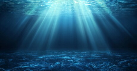 Sunlight penetrates the water's surface, creating ripples and casting realistic light underwater, with a deep blue ocean or sea background.