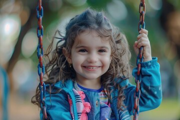 Happy little girl having fun at the park
