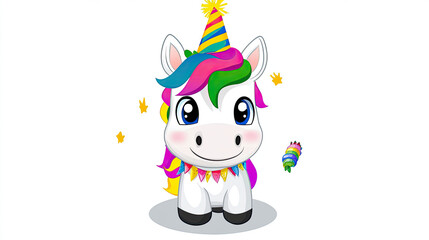 Naklejka premium cartoon unicorn cute funny birthday white background