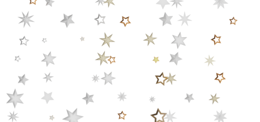 Abstract illustration with glittering golden and silver stars on a black background