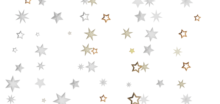 Abstract illustration with glittering golden and silver stars on a black background