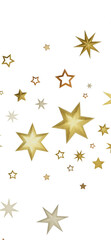 Obraz premium A digital illustration of sparkling golden stars scattered on a black background.