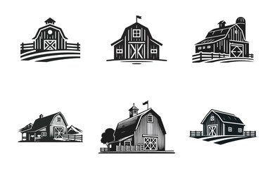 Barn Farm silhouette logo icon black white design