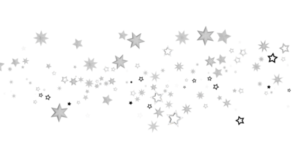 A digital illustration of many silver stars on a black background.