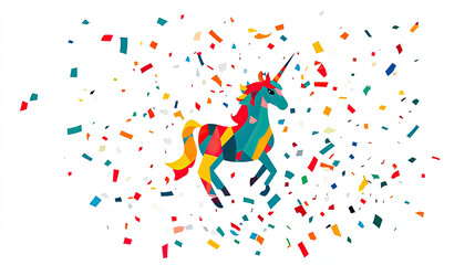 flat cartoon unicorn confetti