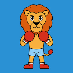 the lion stands with boxing gloves in his hands