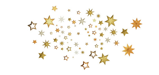 A beautiful digital illustration of golden stars scattered across a dark background. The stars shine brightly and create a magical and festive atmosphere.