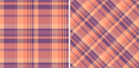 Seamless background tartan of pattern vector texture with a fabric plaid textile check. Set in sunset colors for scrapbook ideas and creative projects.