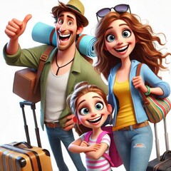Obraz premium A cheerful family prepares for an exciting trip, showcasing their joy and enthusiasm. They sport backpacks and suitcases, ready for a memorable adventure together