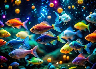Fototapeta premium Night Photography: Stunning Japanese Fish Species, Underwater Bioluminescence, Aquatic Life, Ocean Depths, Night Dive, Japanese Sea Creatures