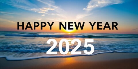 Happy New Year 2025: Beautiful Sunrise Over the Ocean